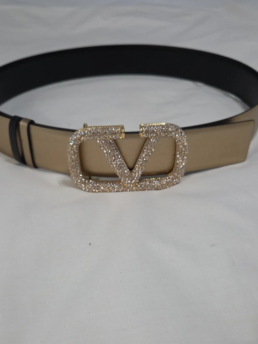 Valentino Garavani Reversible Gold Black Belt Studded Gold Buckle